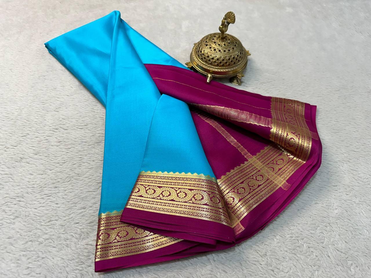 Premium Pure Elegance: Mysore Silk Sarees with Rich Contrast Borders for Weddings & Festive Wear