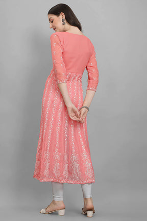 Threadwork Tunic with Floral Applique  Pink