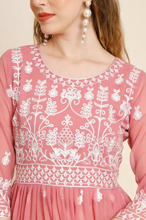 Peach Floral Embroidered long tops