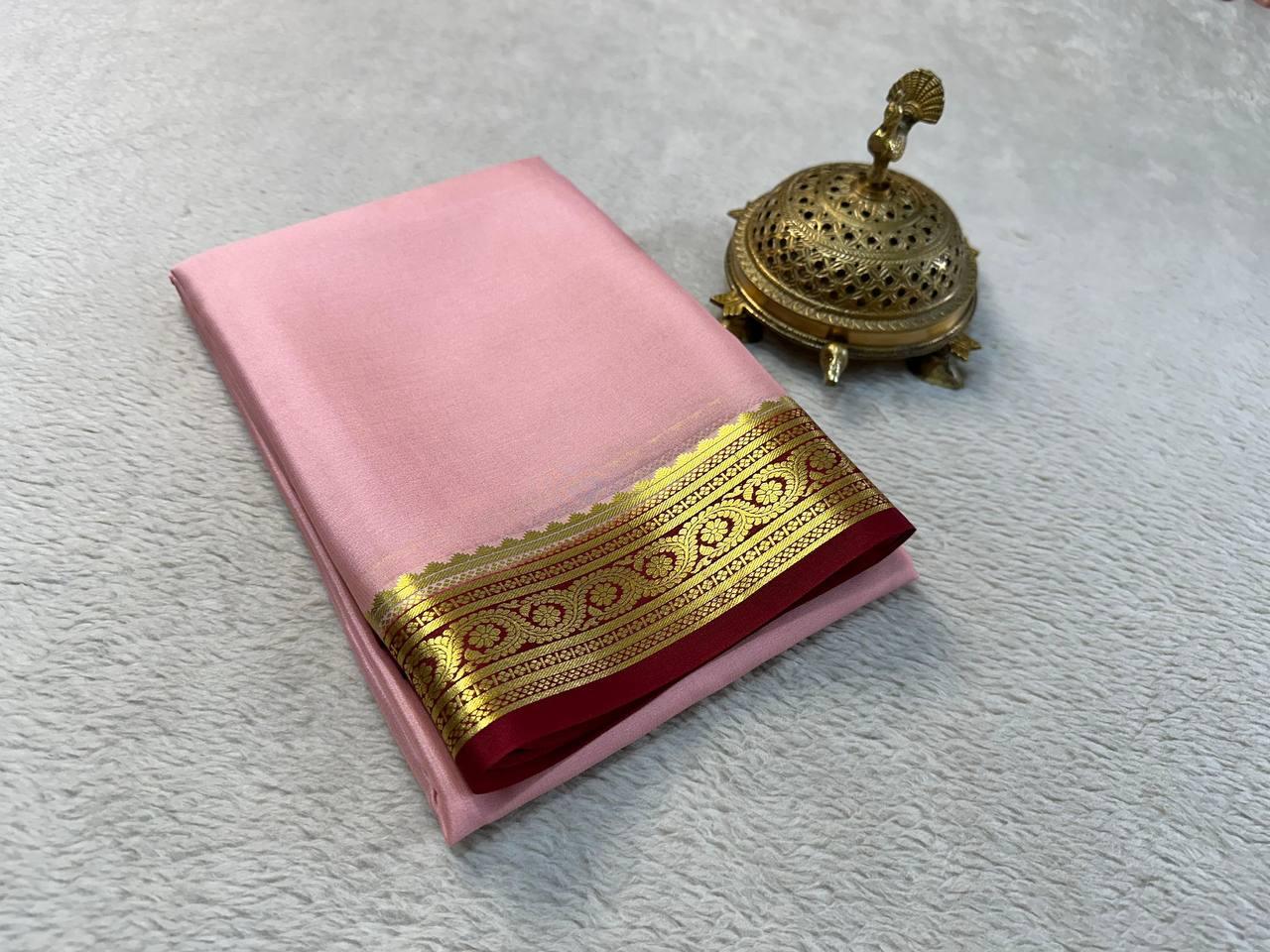 Elegance Woven in Silk: Pure Mysore Saree with Bold Borders