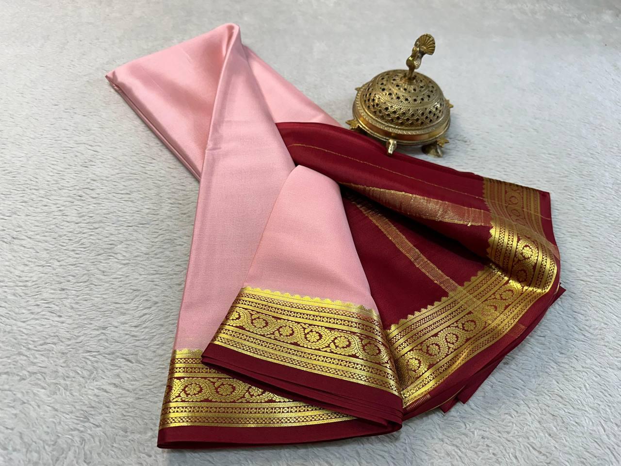 Elegance Woven in Silk: Pure Mysore Saree with Bold Borders