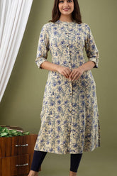 Cream Pure Cotton Floral Printed Kurti