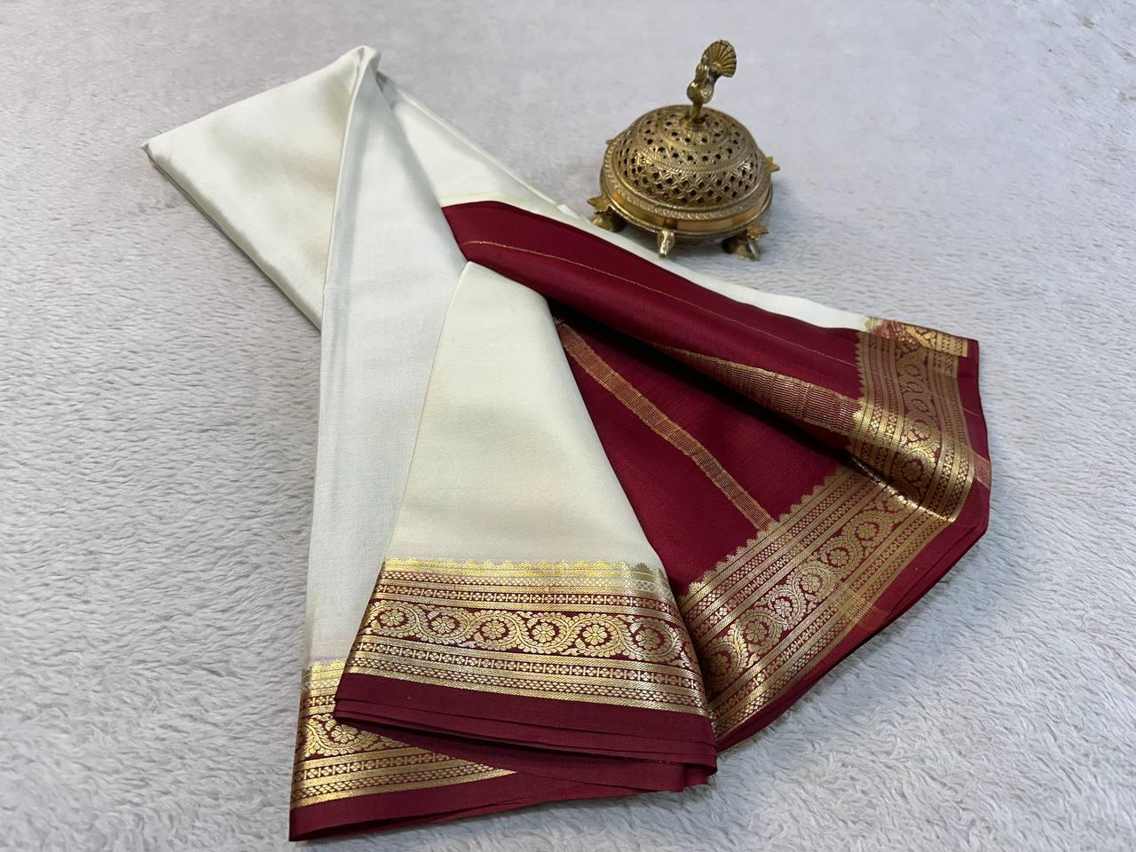 Traditional Sophistication: Pure Mysore Silk Saree with Ornate Borders