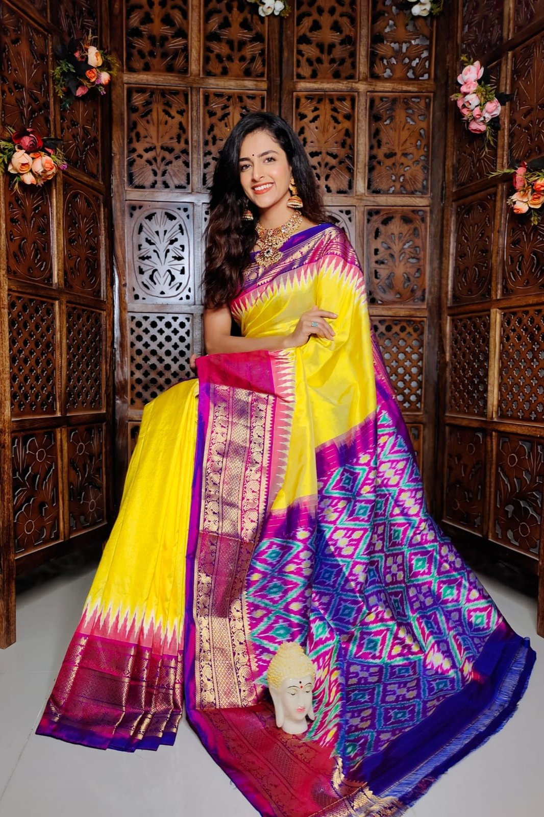 Yellow Ikkat Handloom Soft Silk Saree