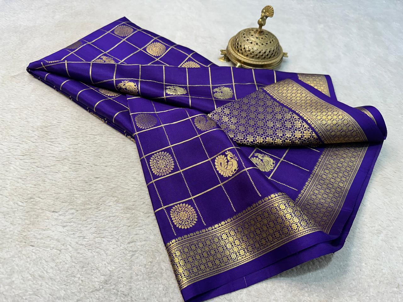 Regal Harmony: Peacock & Chakra Motifs in Chex Soft Silk Elegance