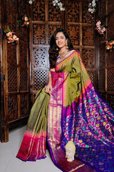 Mehandi Colour Handloom Soft Silk Saree