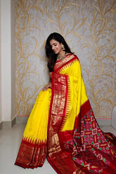 Yellow & Red Handloom Soft Silk Saree