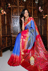 Blue Handloom Soft Silk Printed Saree