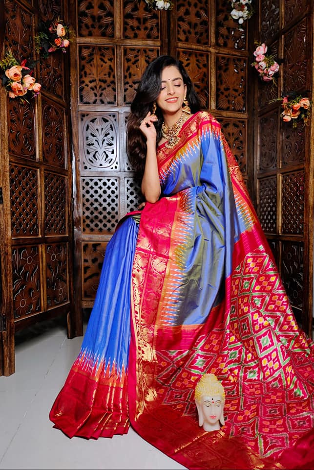 Blue Handloom Soft Silk Printed Saree