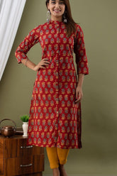 Red Pure Silk Cotton Kurti with Geometric Design