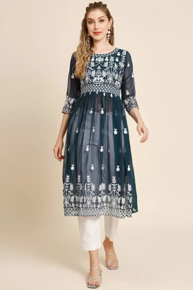 Teal embroidered tunic dress