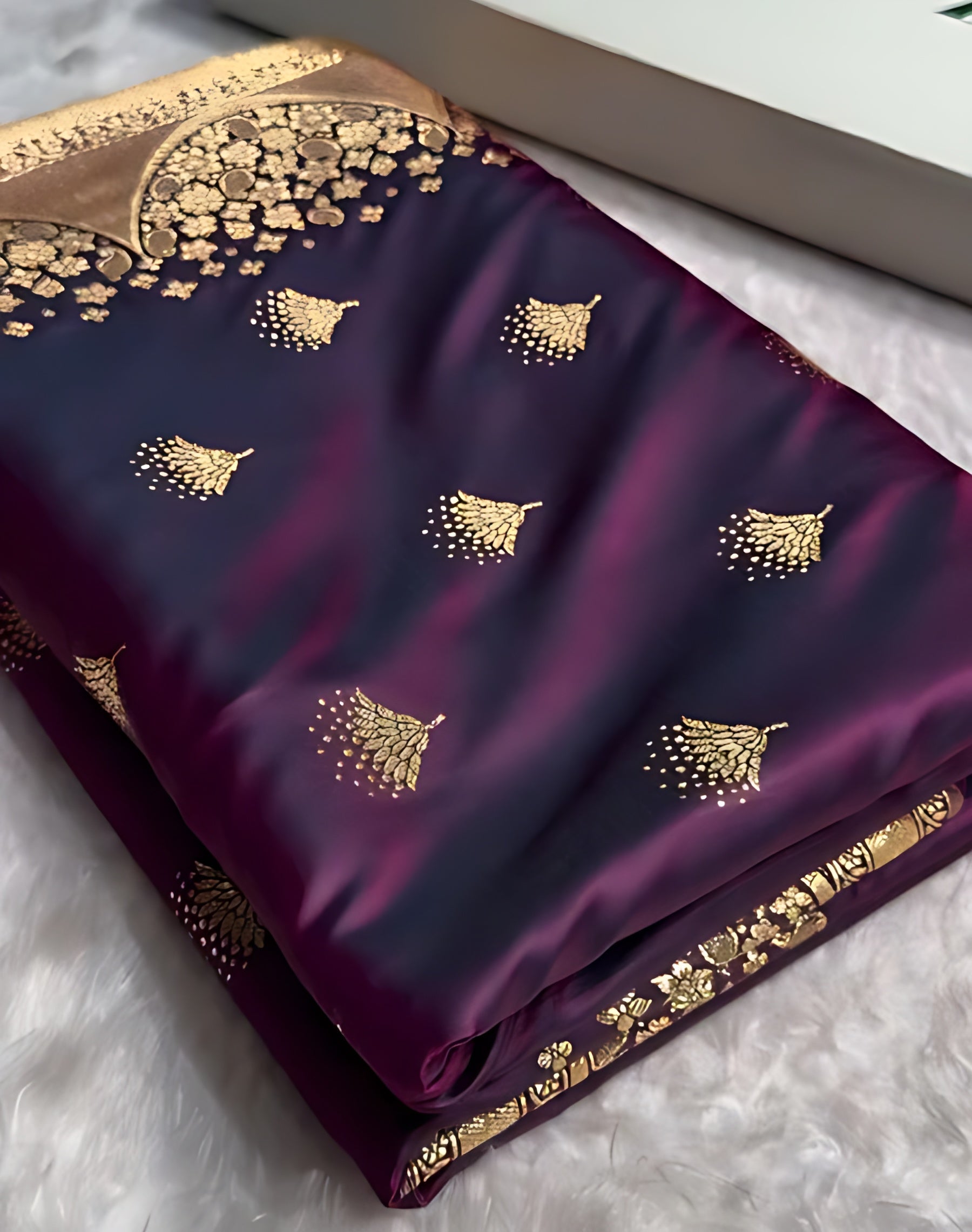 Marron Color Satin Silk Saree With Border