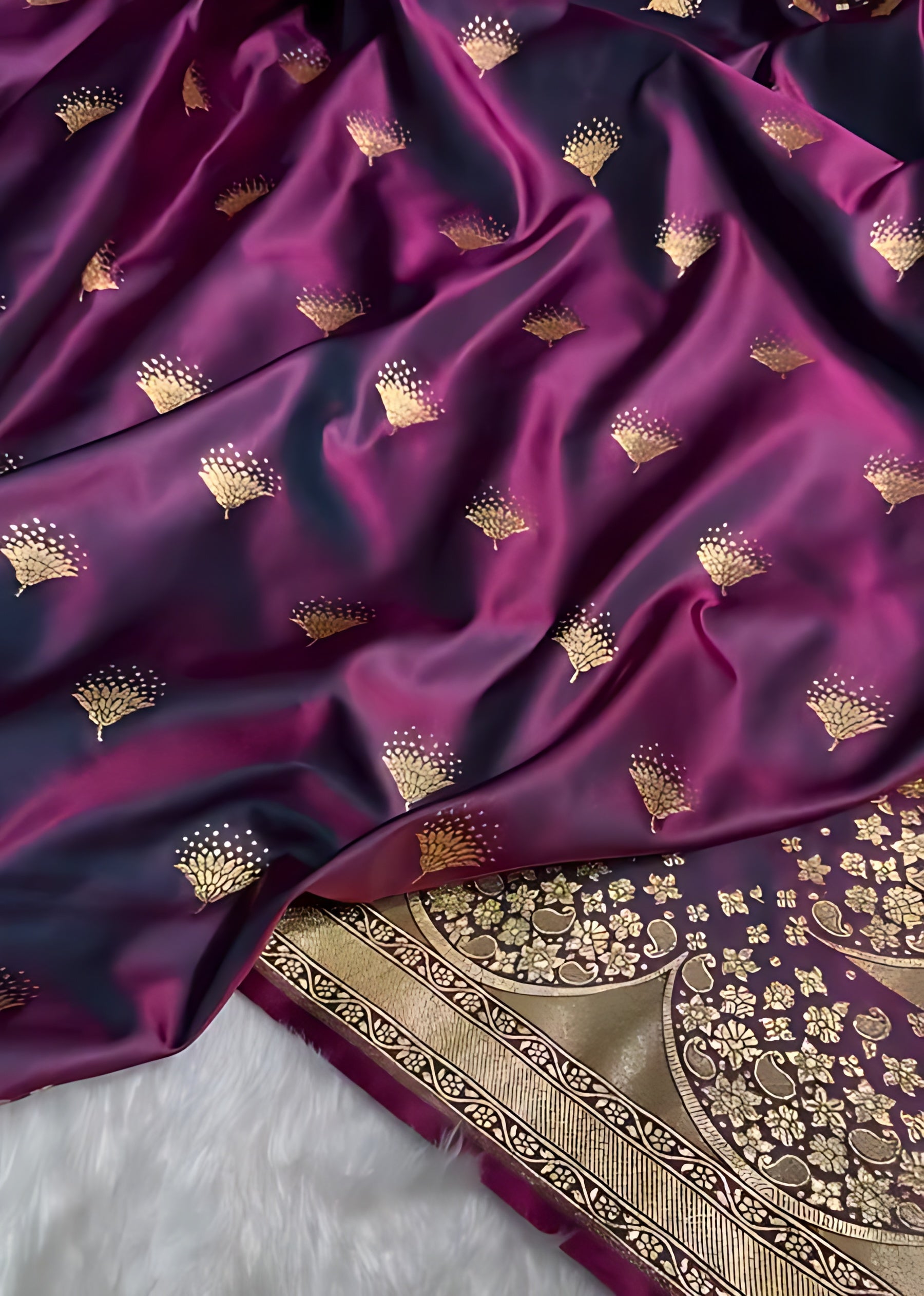 Marron Color Satin Silk Saree With Border