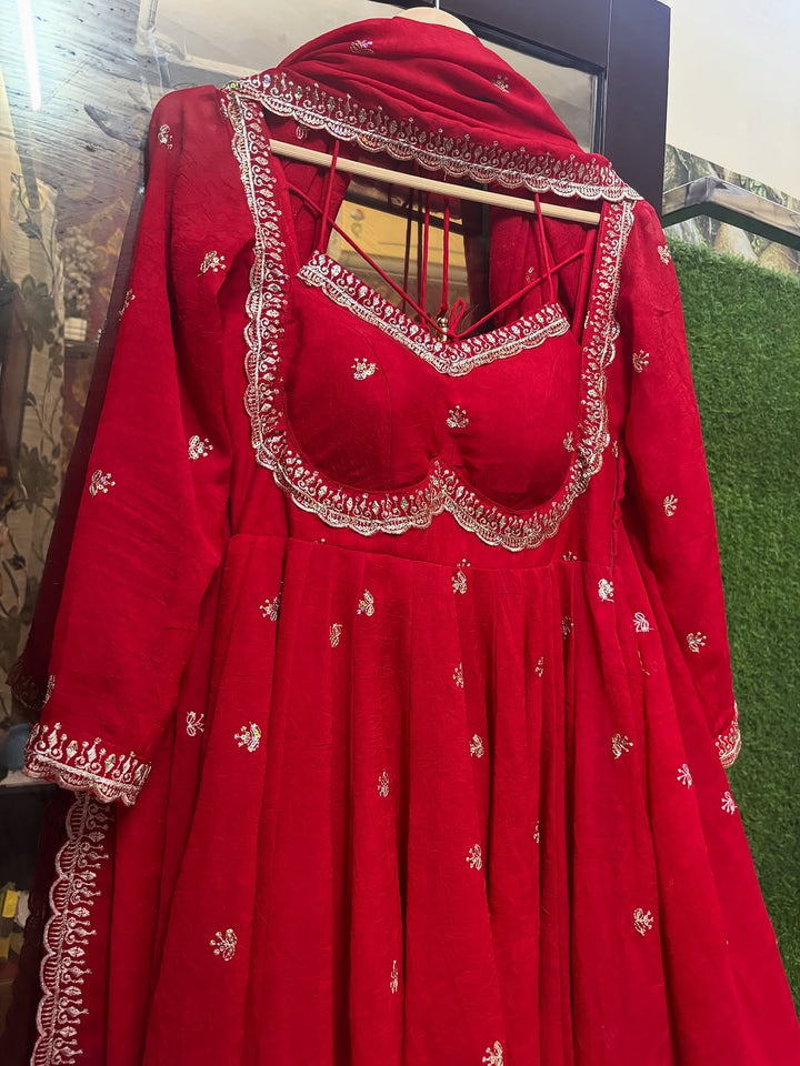 Elegant Red Anarkali Salwar Suit with Dupatta