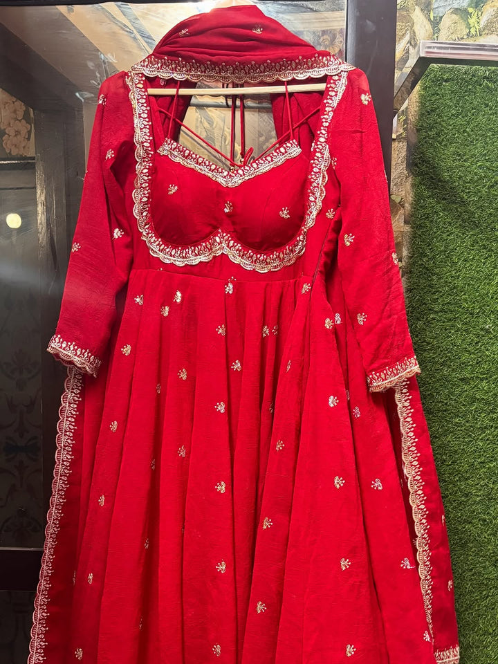 Elegant Red Anarkali Salwar Suit with Dupatta