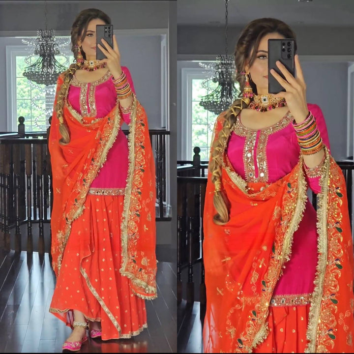 Multi colour  Sharara Suit for wedding with Maching Dupatta