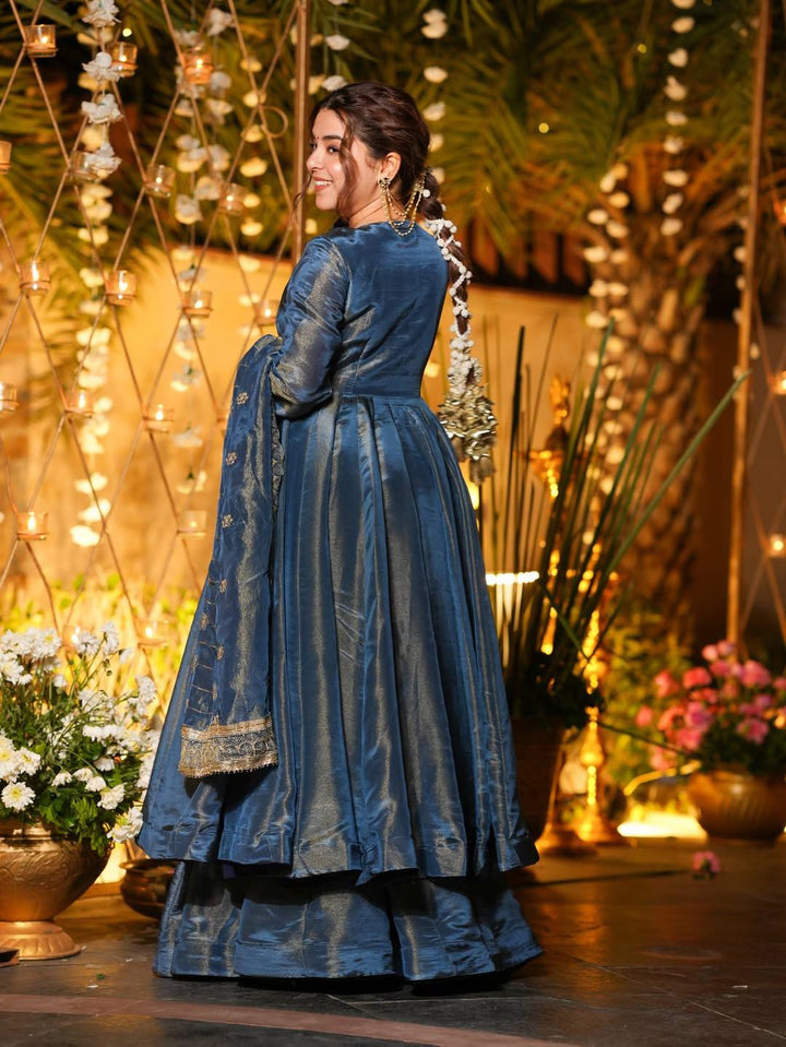 Blue Wedding Wear Anarkali Salwar Suit Set with Dupatta