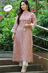 Floral print Pink Embroidery kurti with pant set.