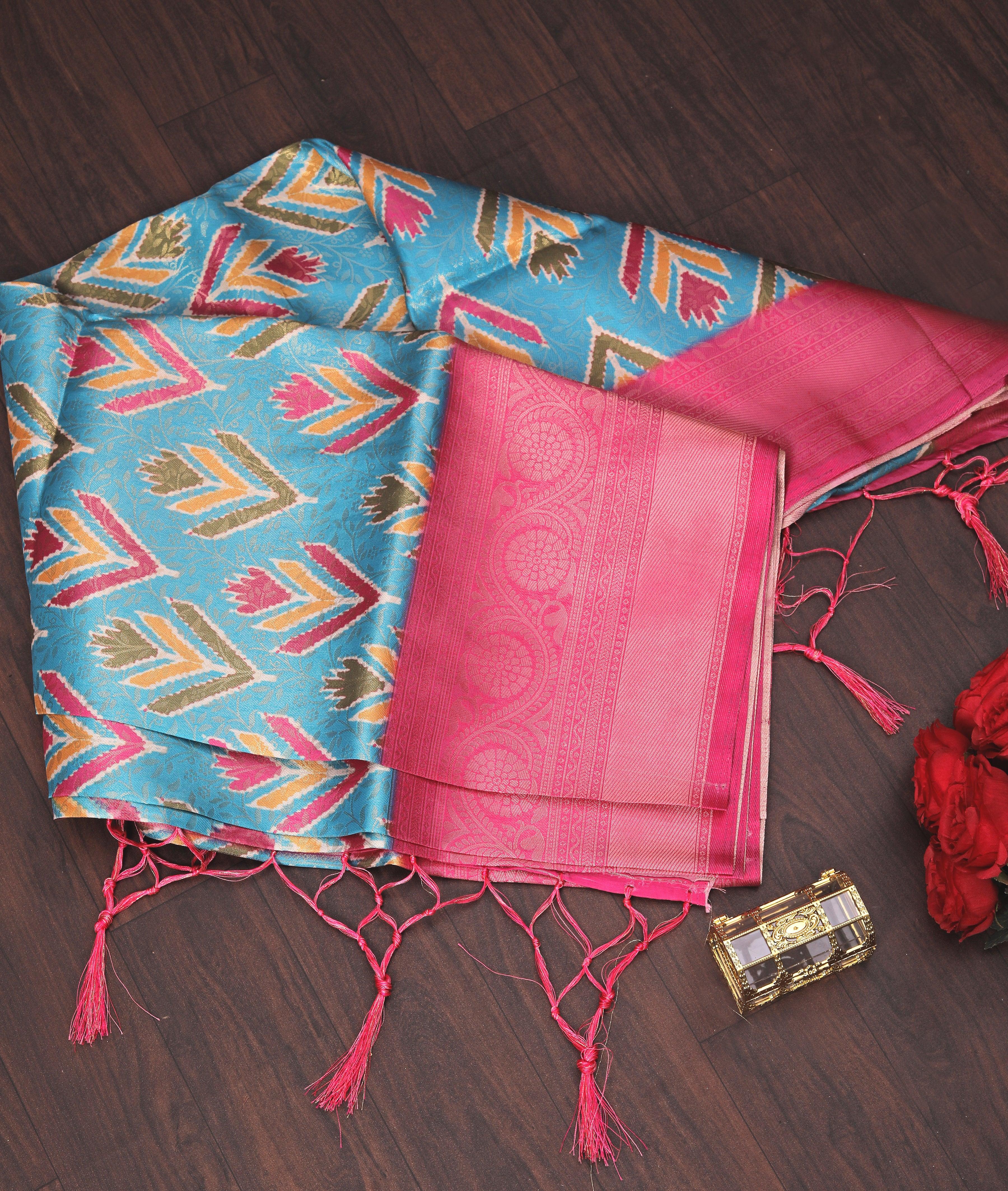 Premium Digital soft silk printed saree in Sky blue for Weddings & Festive Wear