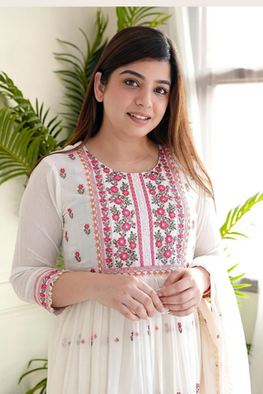 White Ryan Cotton Embroidery Work Suit for Women