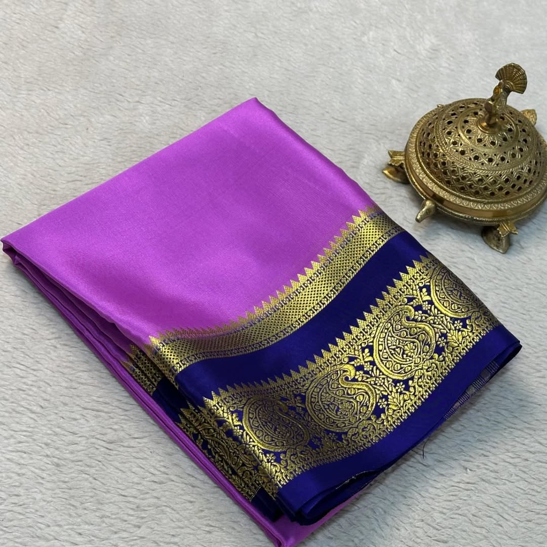 Elegant Contrast Colors in Mango Bentex Border Mysore Silk Sarees