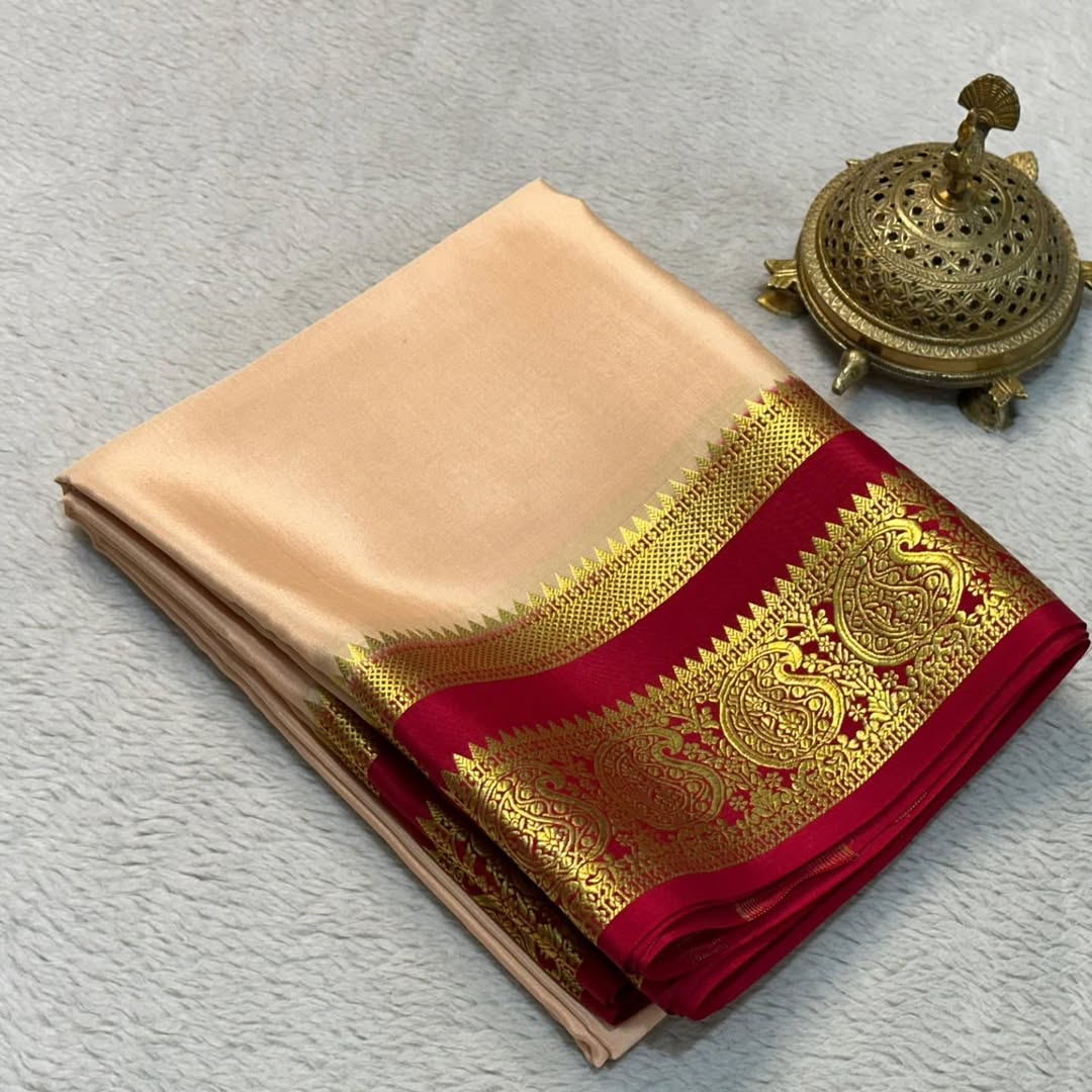 Mysore Silk: Mango Bentex Border Sarees with Line Pallu