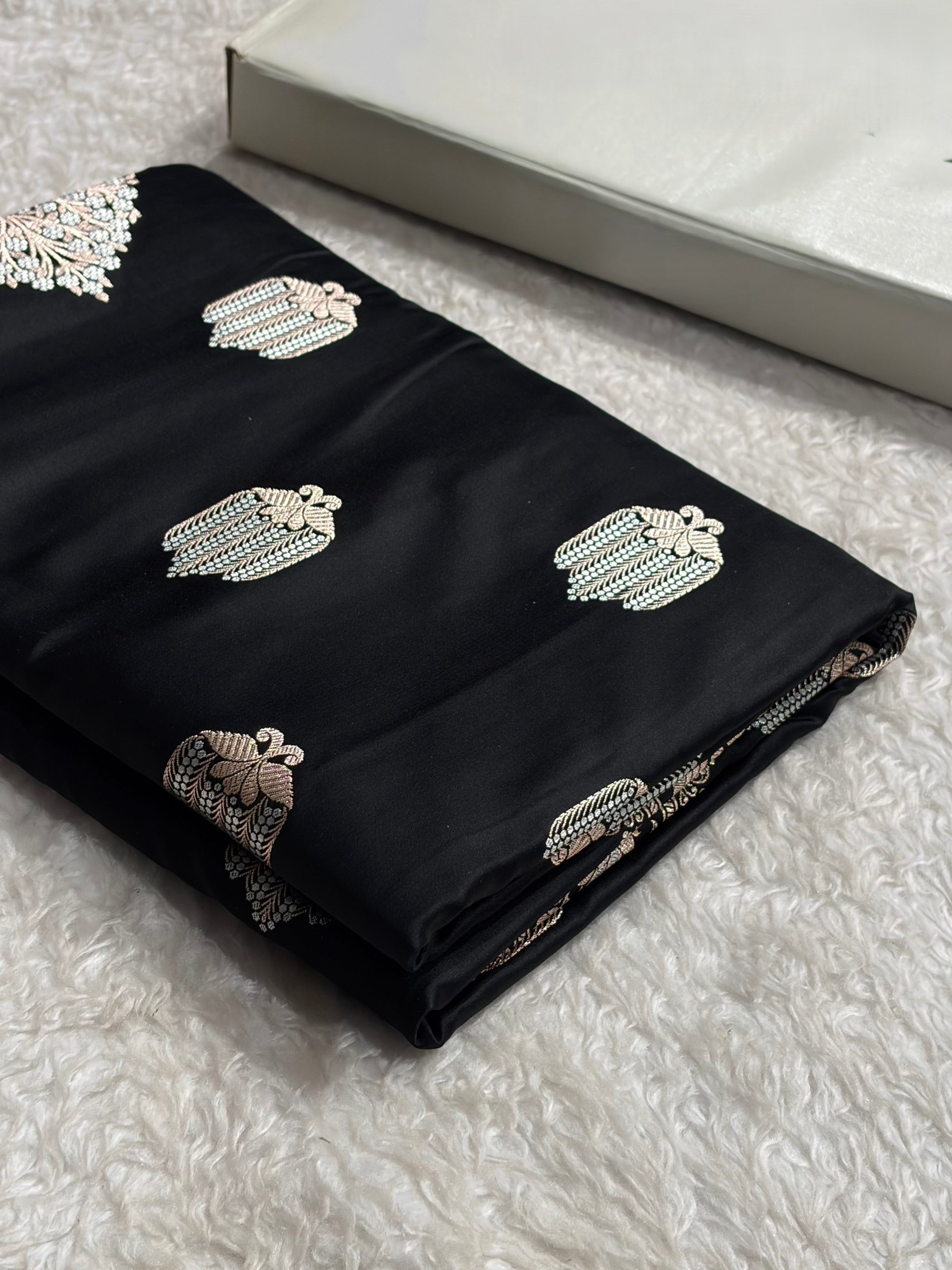Premium Banarasi Mashru Silk Saree Black for Weddings & Festive Wear