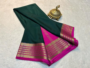 Exclusive Zari Border Green Colour Plain Mysore Silk Saree