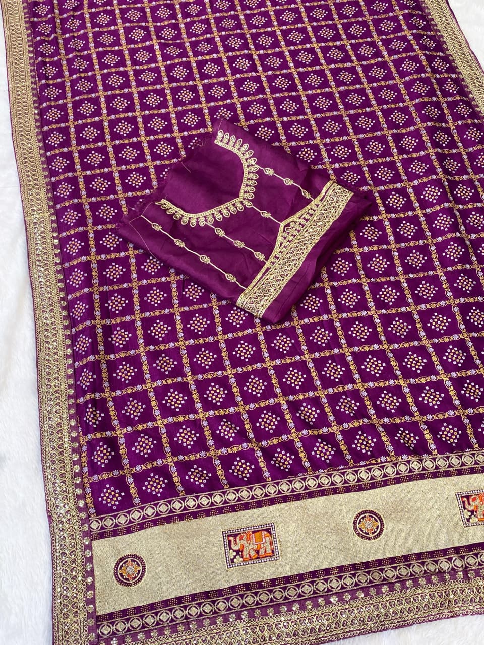 Traditional Vichitra Saree with Stunning Jharkan Hand Embroidery
