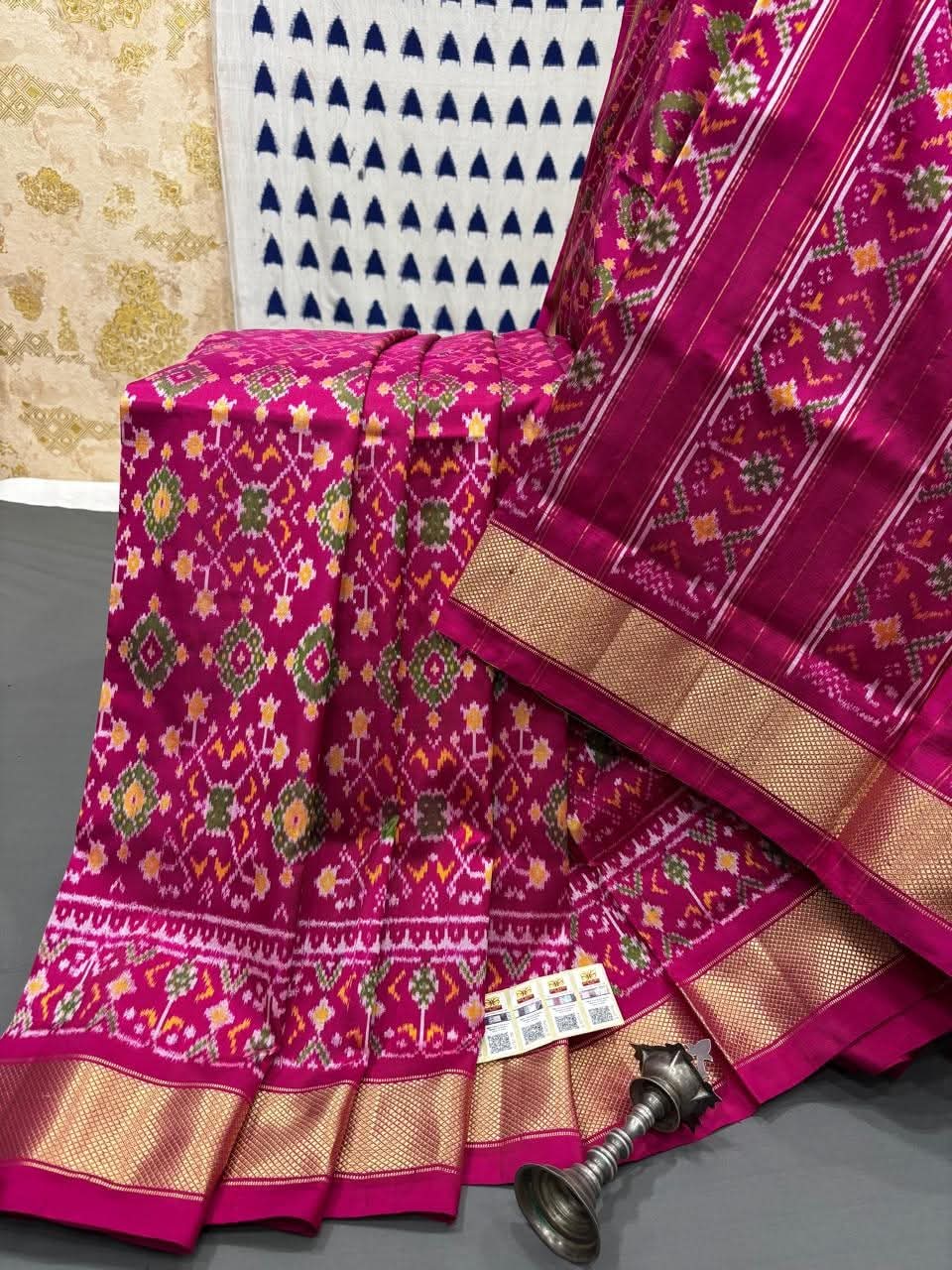 Royal Patola Silk Saree with Red Pallu and Maroon Ikat Body