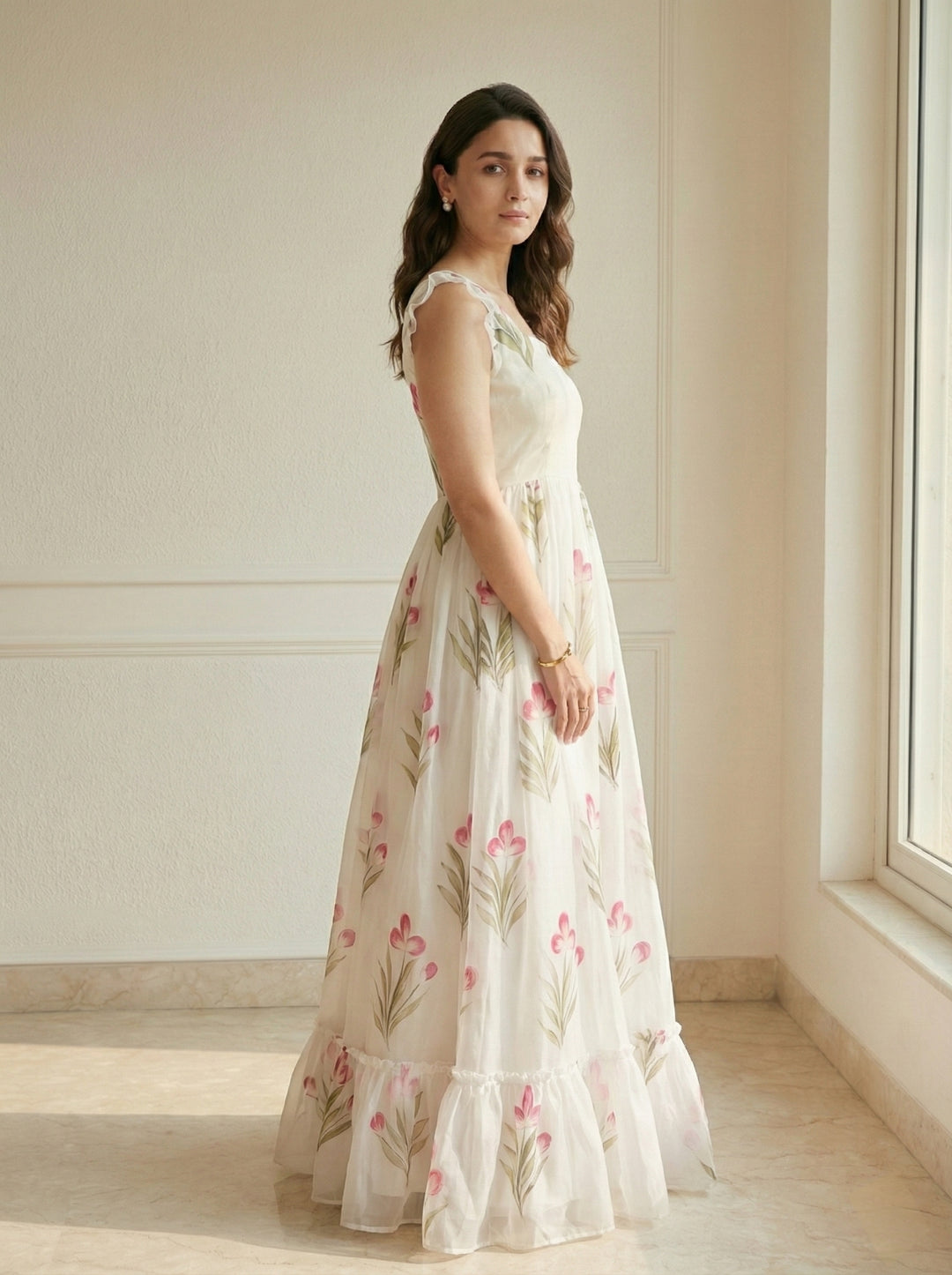 Multicoloured  Floral Gown for Party Wear.