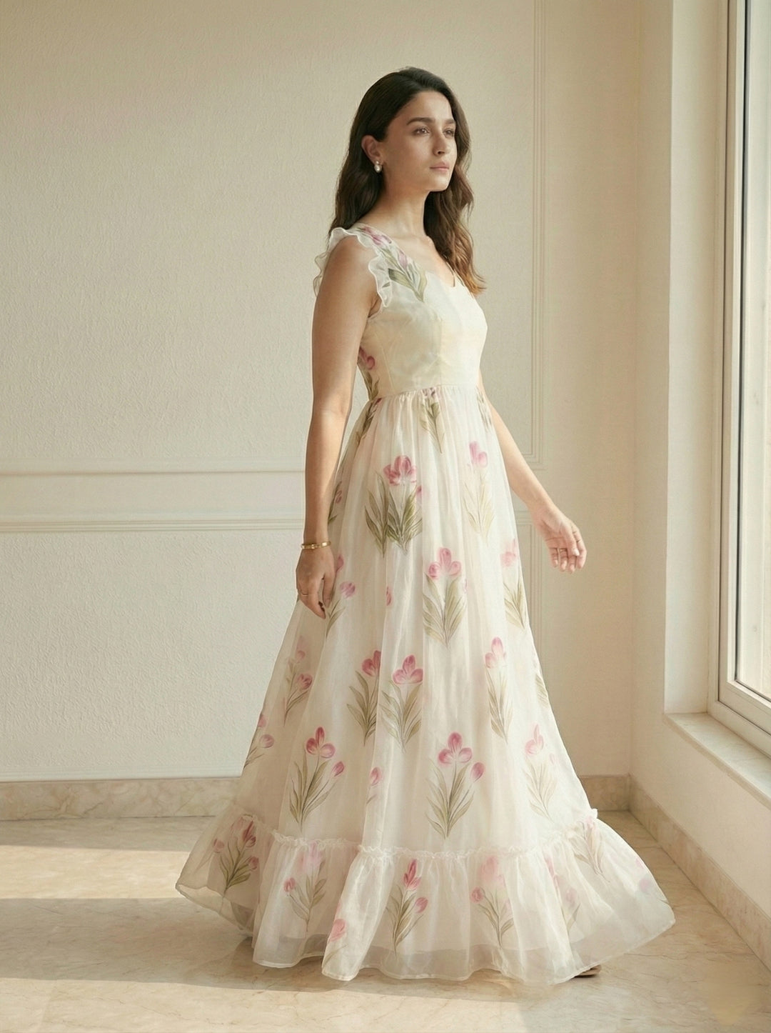 Multicoloured  Floral Gown for Party Wear.