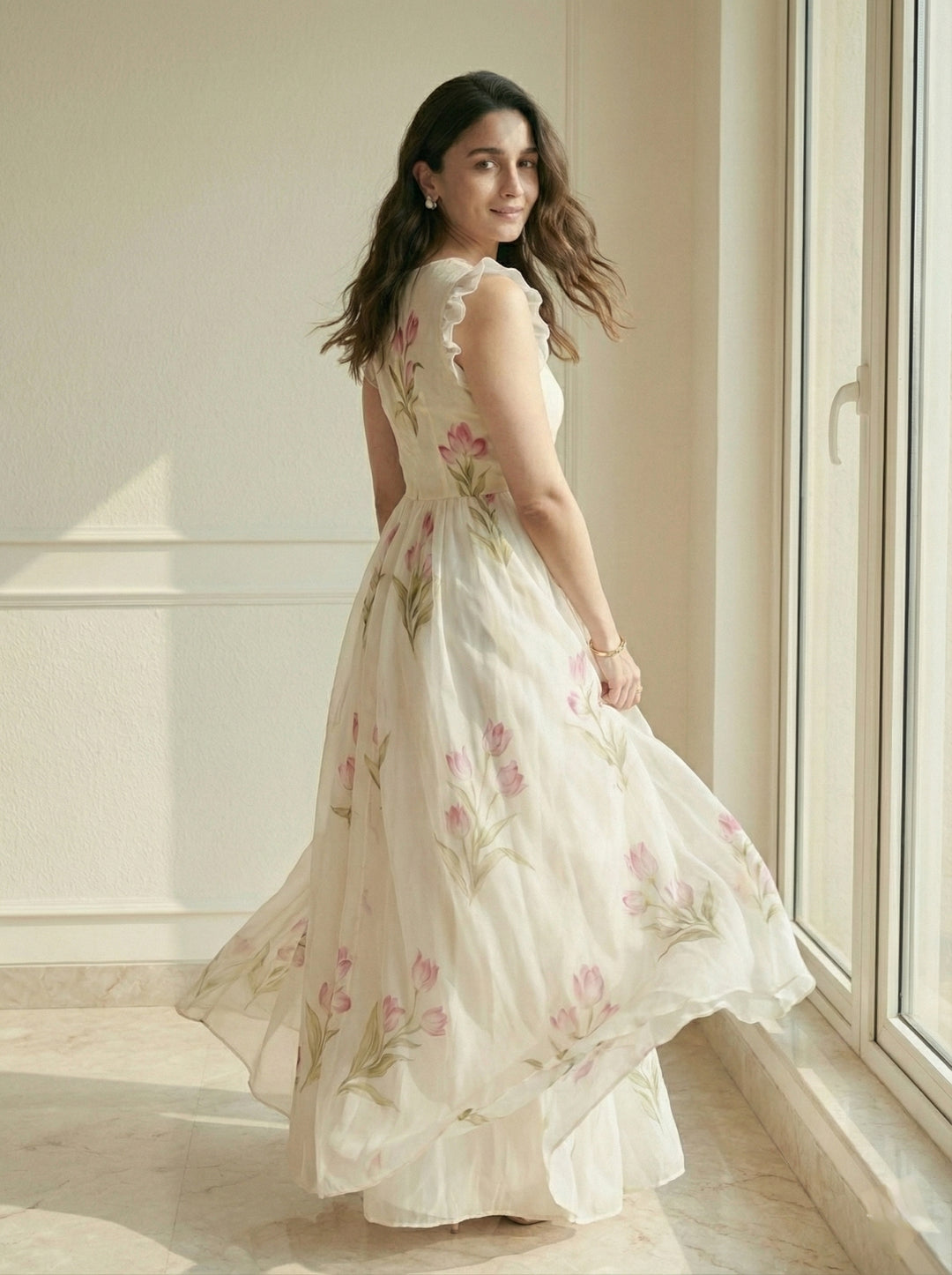 Multicoloured  Floral Gown for Party Wear.