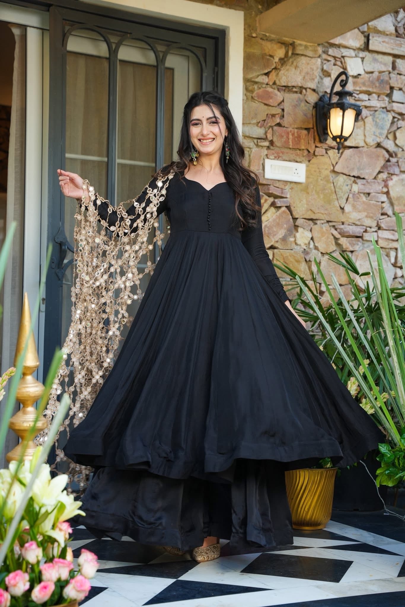 Georgette indo western gown.