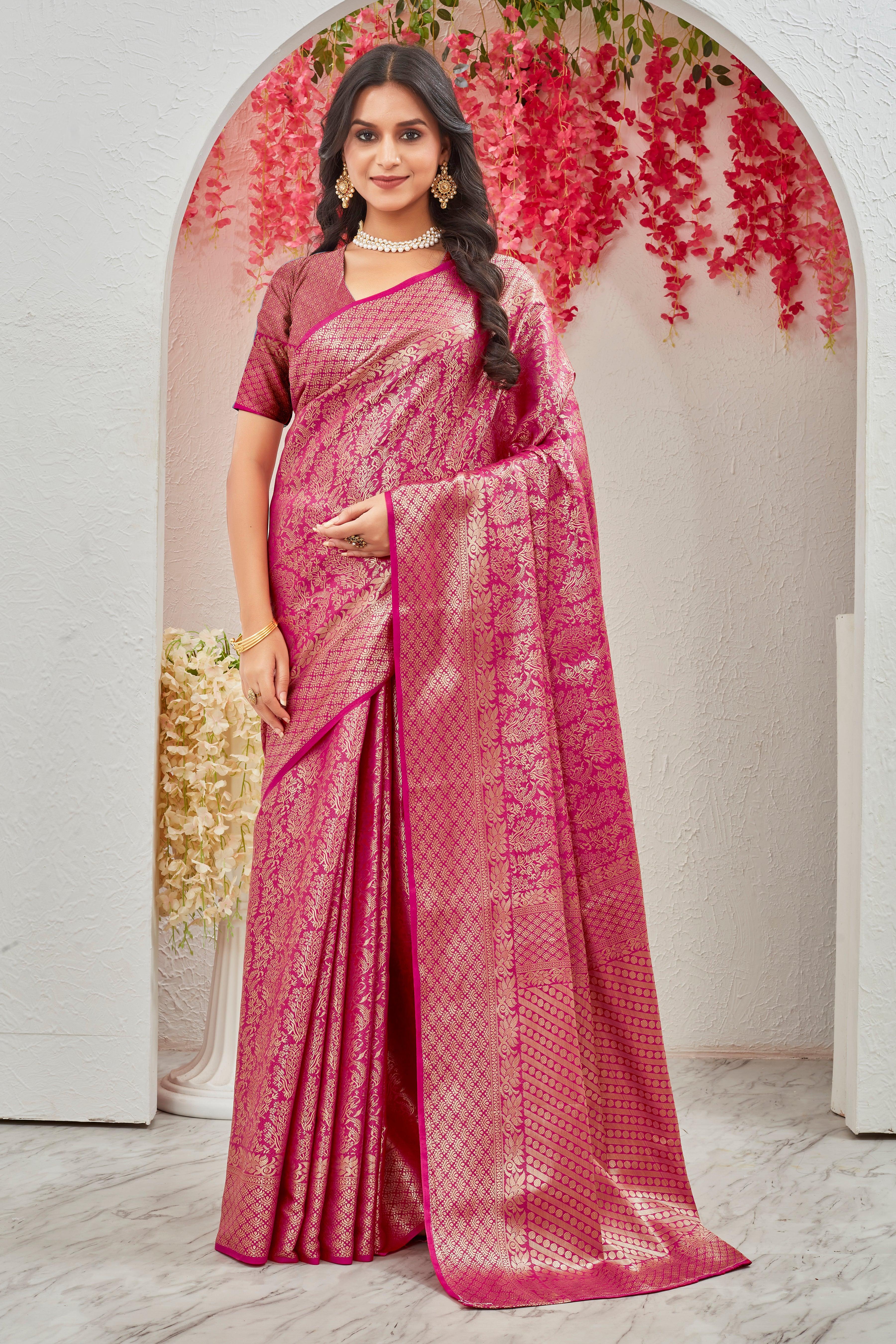 Blushing Elegance: Pure Brocade Mysore Silk Sarees in Pink Steal the Spotlight
