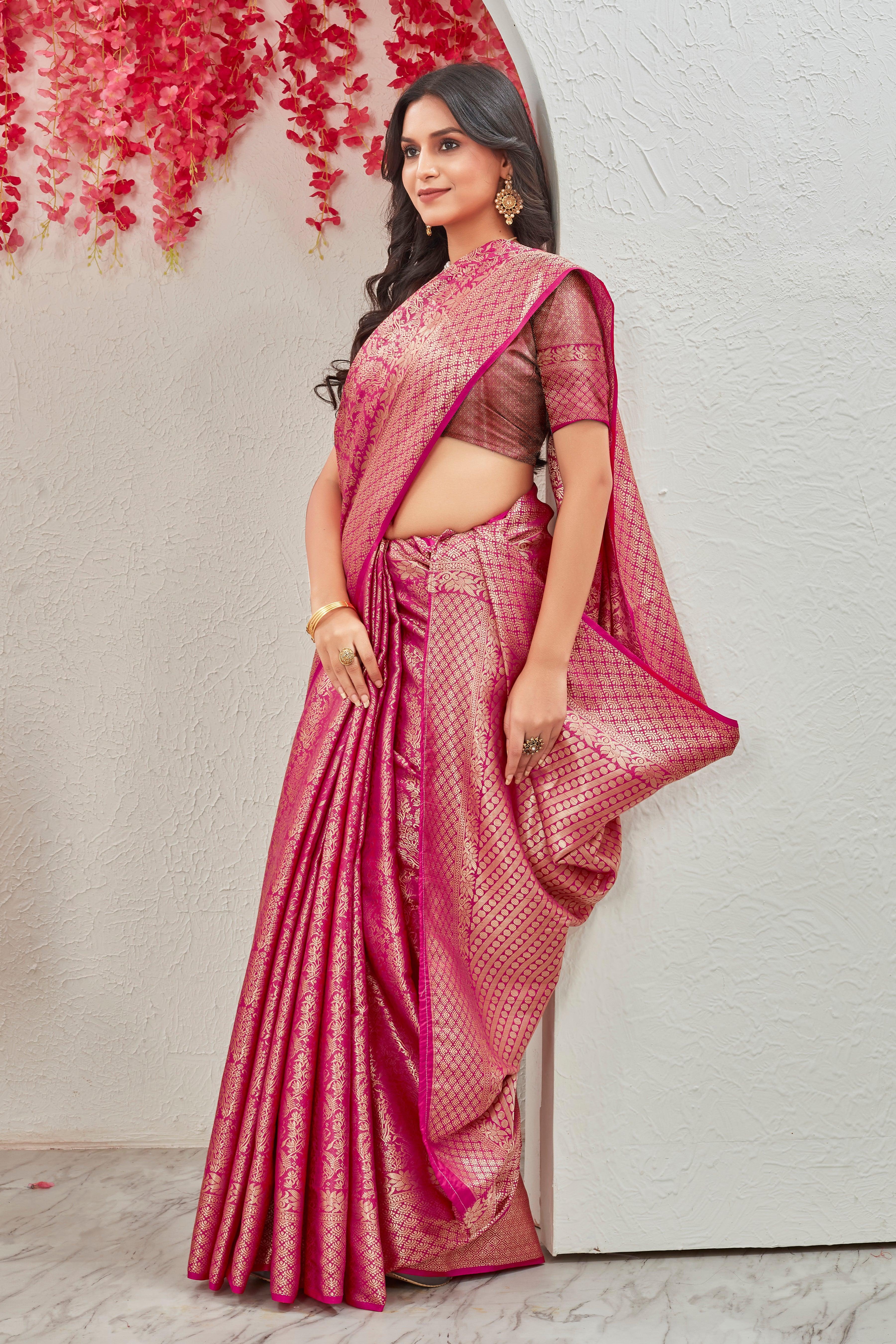 Blushing Elegance: Pure Brocade Mysore Silk Sarees in Pink Steal the Spotlight