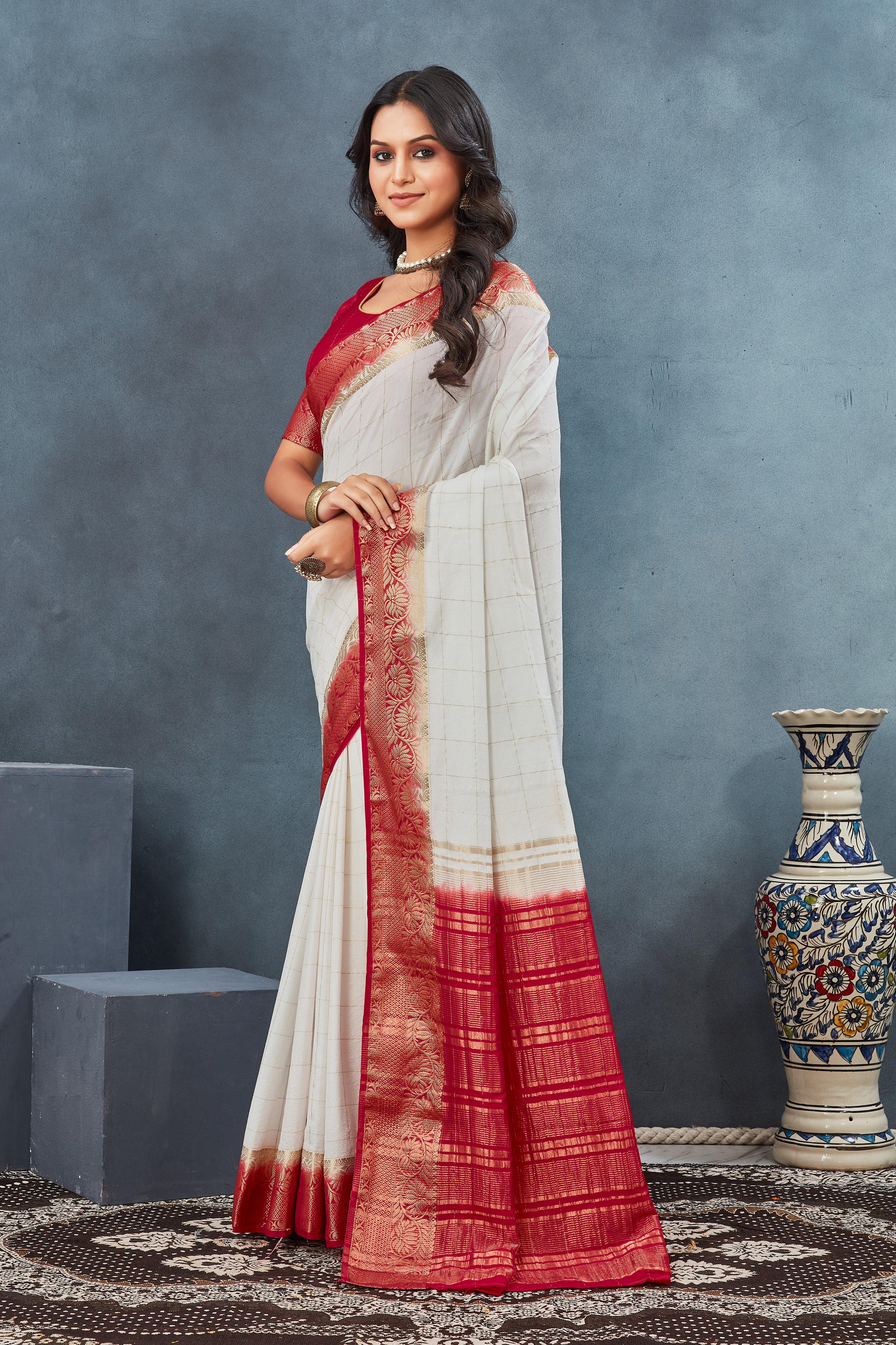 EXCLUSIVE  WHITE AND RED BORDER SOFT SILK SAREES