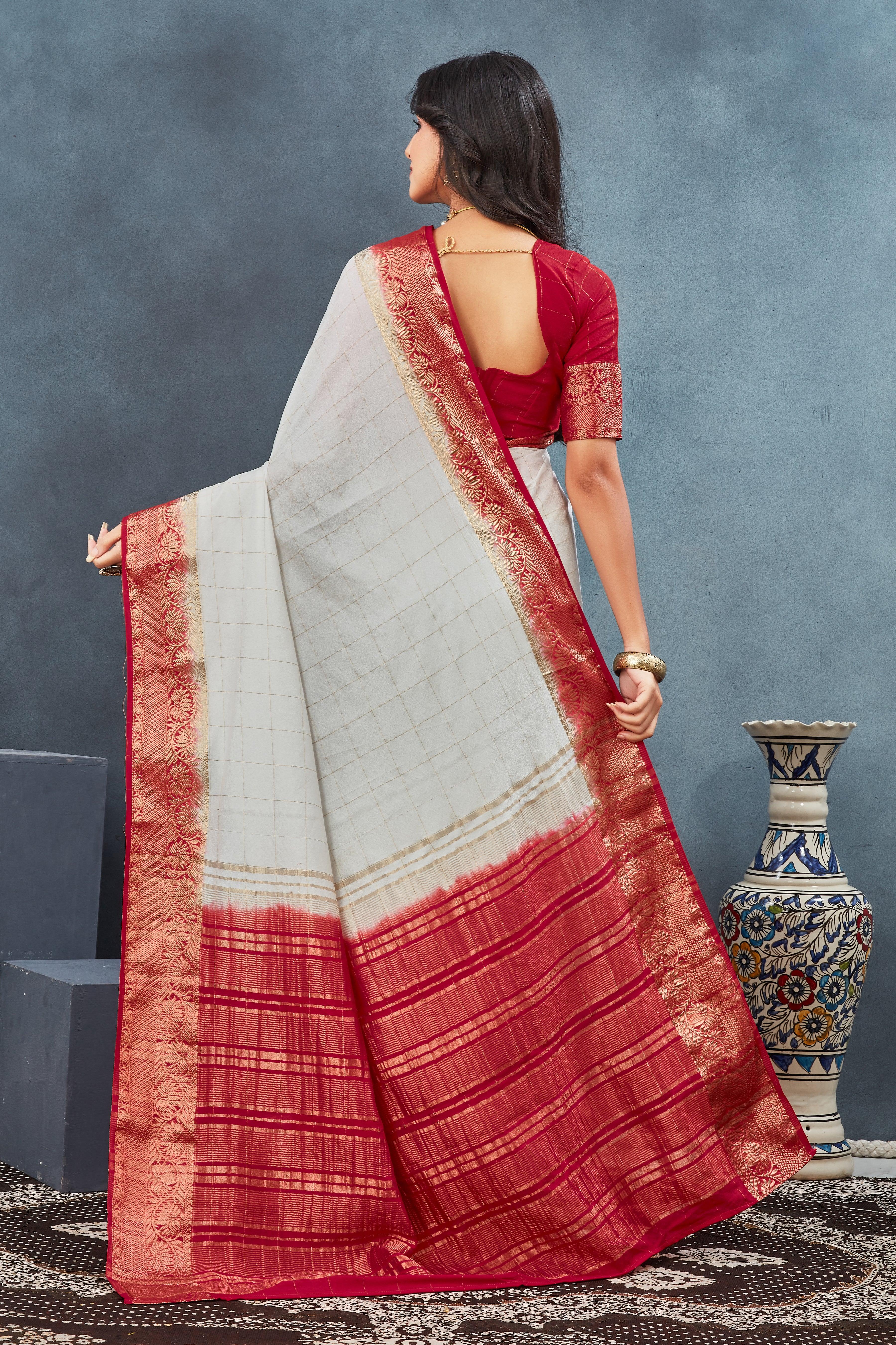 EXCLUSIVE  WHITE AND RED BORDER SOFT SILK SAREES