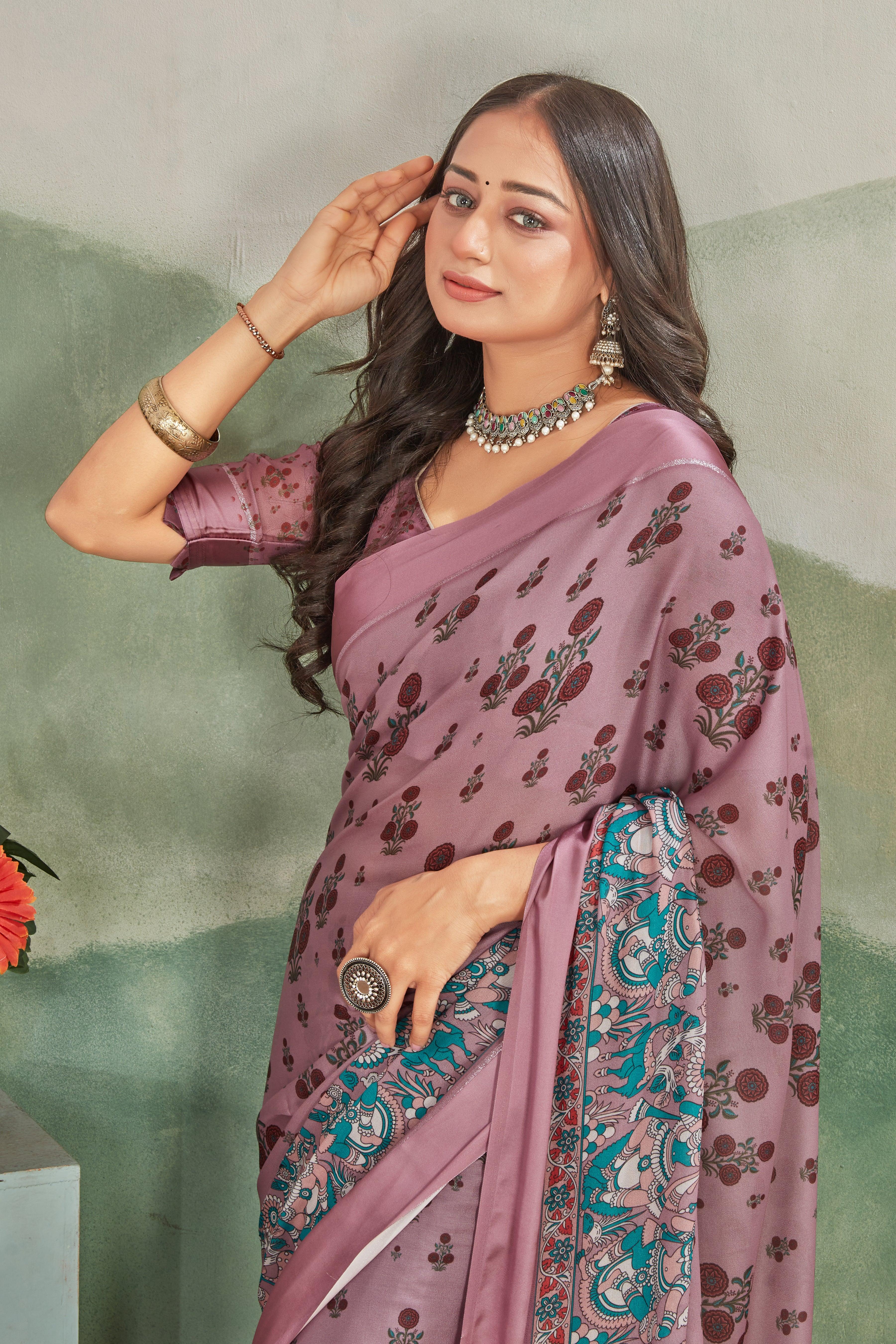 Premium Adorn Yourself with Art: Kalamkari Prints on Crepe Silk Elegance for Weddings & Festive Wear