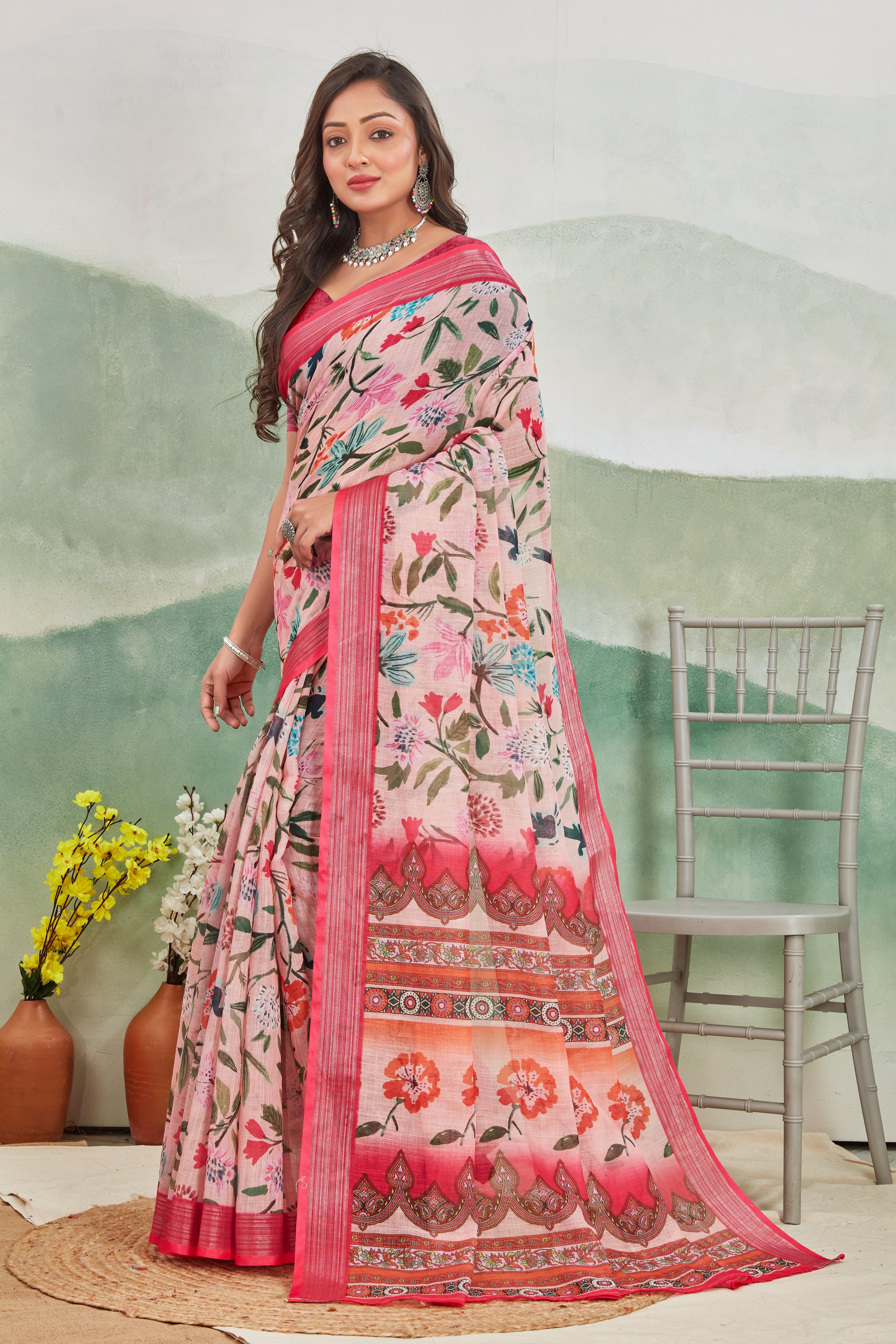 Premium Grace in Every Thread: Versatile Pink Linen Saree for Weddings & Festive Wear