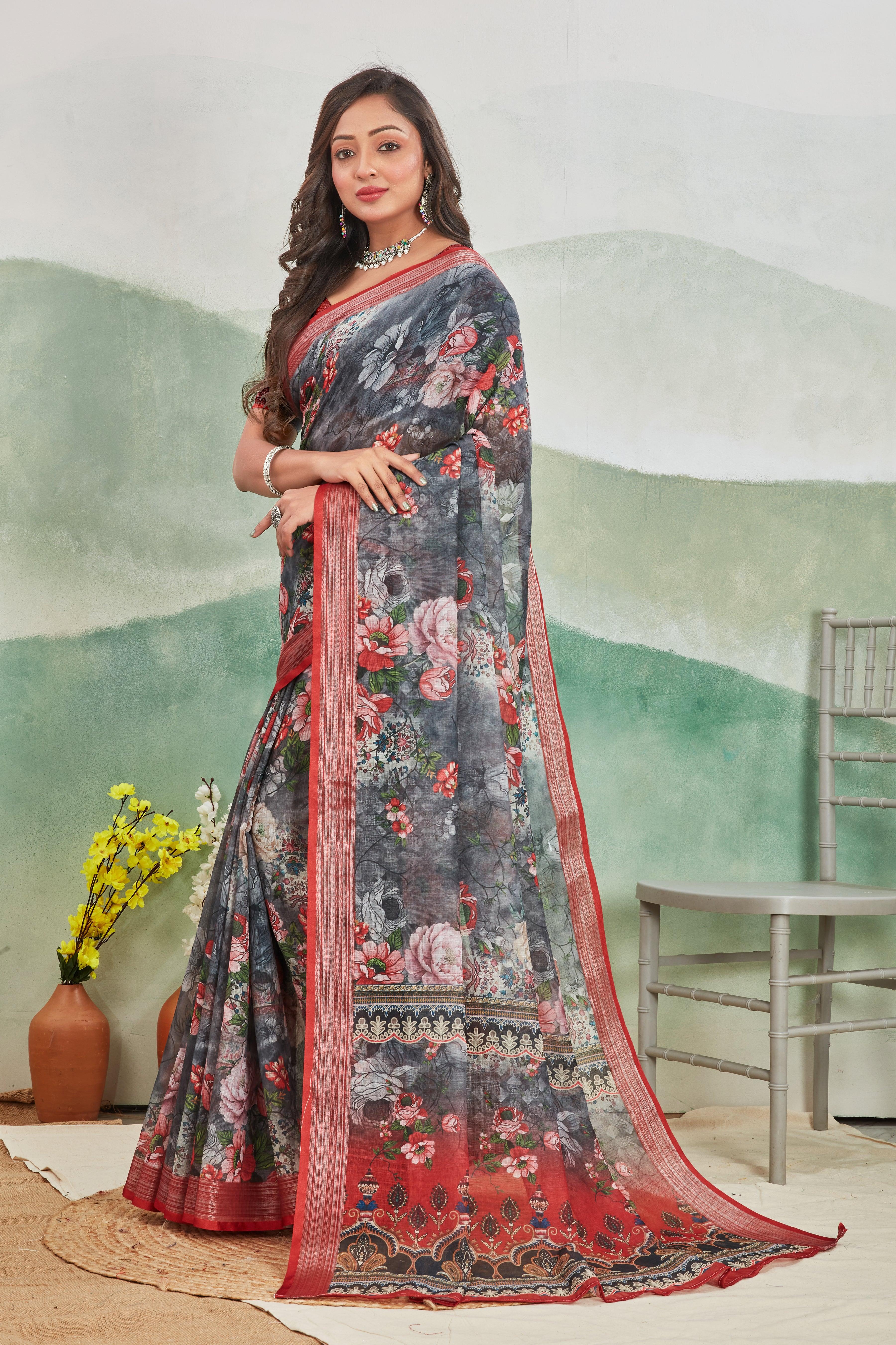 Premium Pure Linen Saree For Every Occasion in Maroon for Weddings & Festive Wear