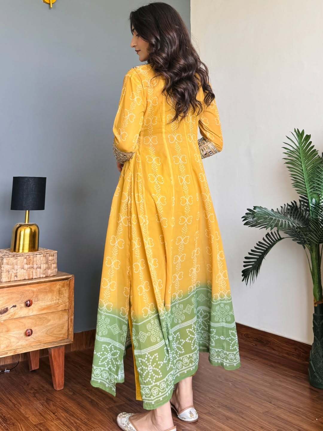 Yellow anarkali kurta set with Mirror work