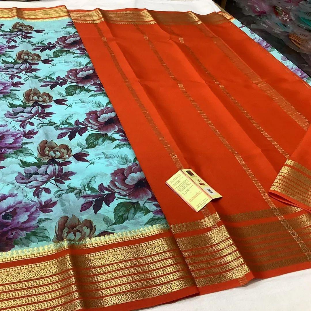Premium Mysore Printed Crepe Silk Sarees for Bridal Wear for Weddings & Festive Wear