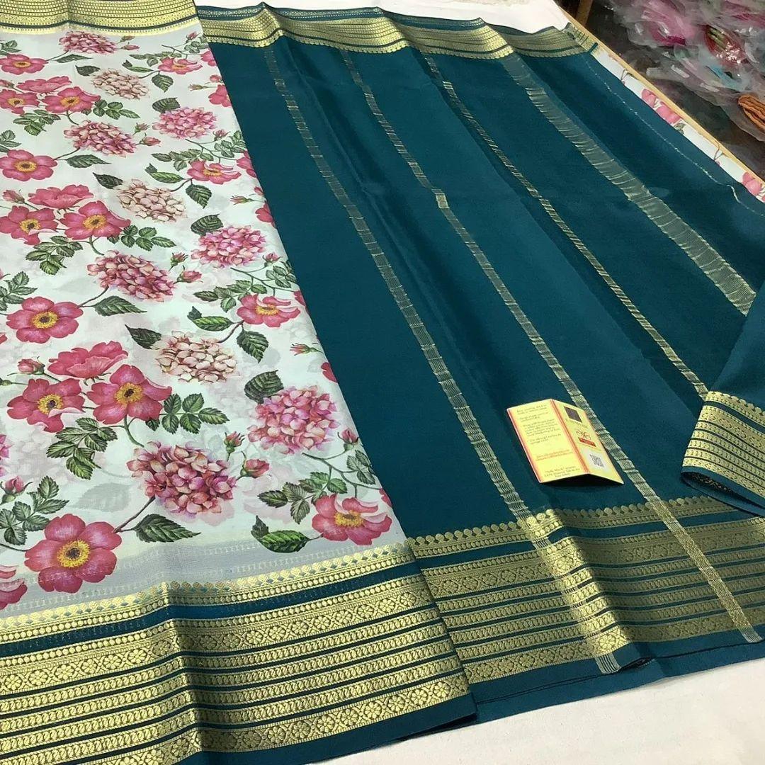 Premium Mysore Printed Crepe Silk Sarees for Traditional Occasions for Weddings & Festive Wear