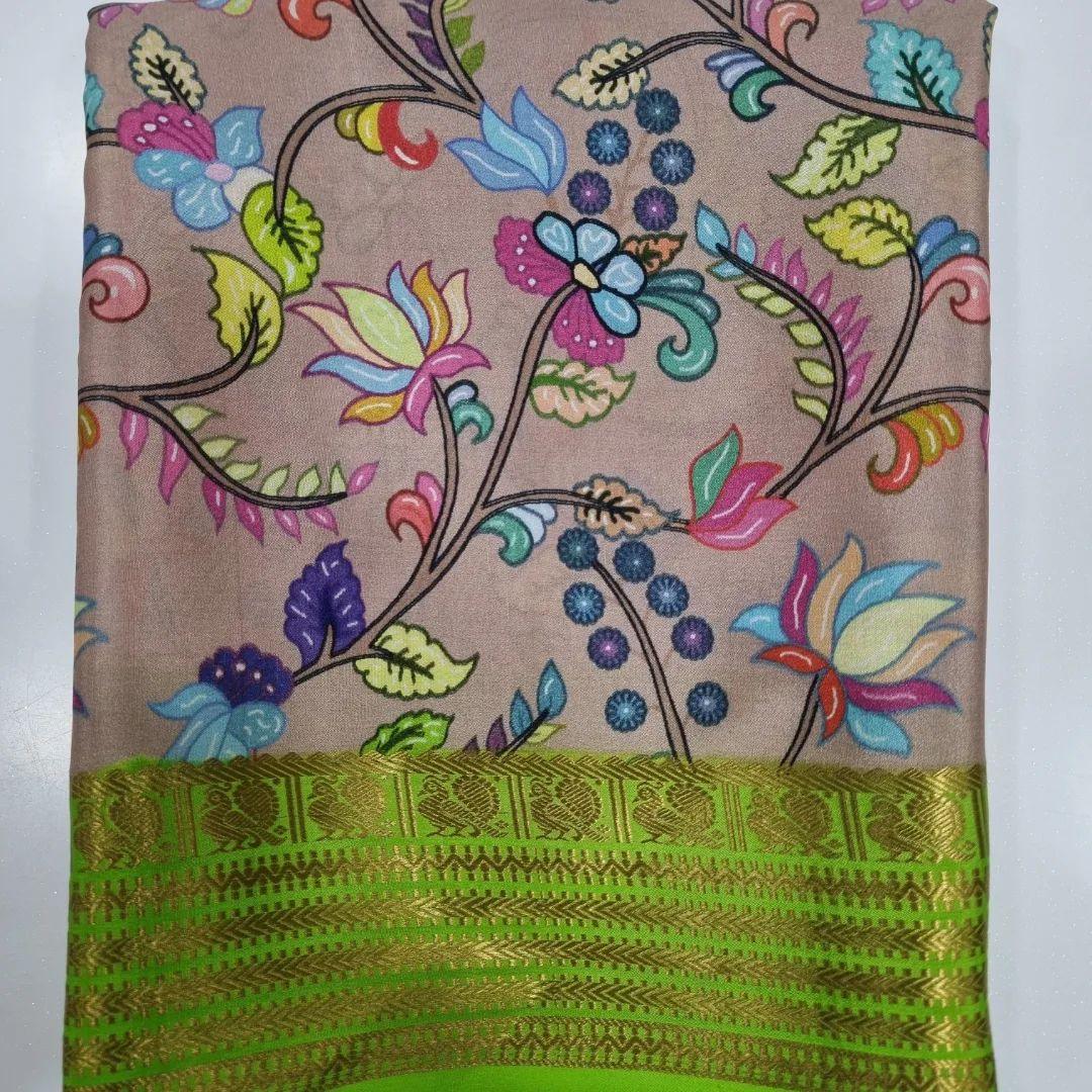 Premium Lush Drapes: Mysore Crepe Silk Saree with Floral Prints for Weddings & Festive Wear