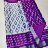 Purple ikkat Printed Handloom Soft Silk Saree