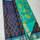 Blue ikkat Printed Handloom Soft Silk Saree