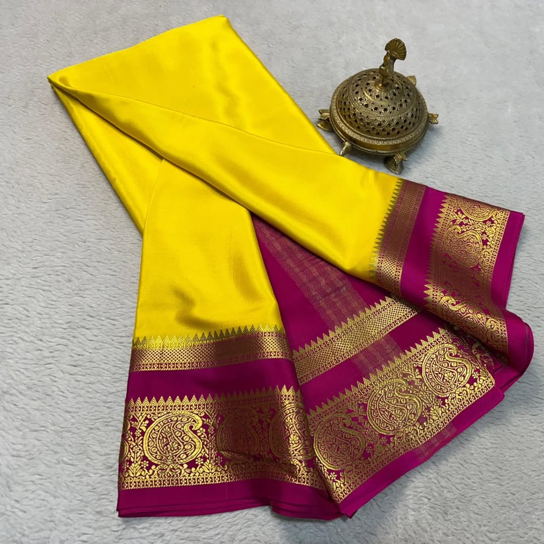 Vibrant Contrasts: Mysore Silk Sarees with Mango Bentex Border