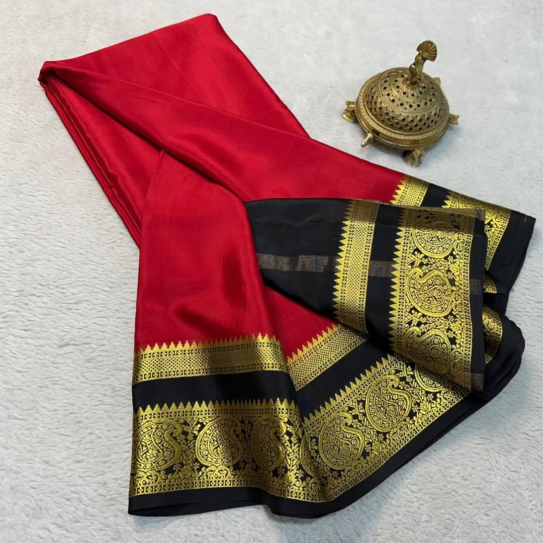 Vibrant Contrasts: Mysore Silk Sarees with Mango Bentex Border