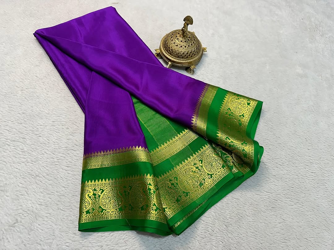Vibrant Contrasts: Mysore Silk Sarees with Mango Bentex Border